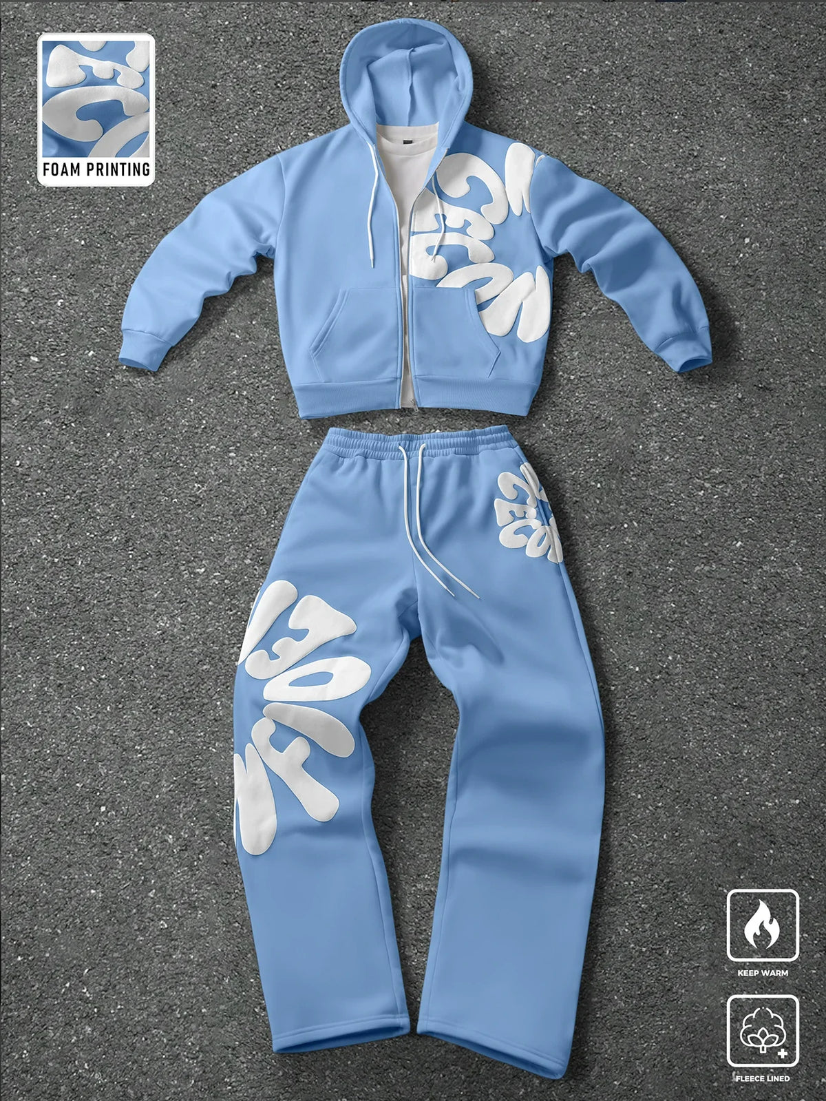 SINA Foam Print Zip Hoodie & Sweatpants Set