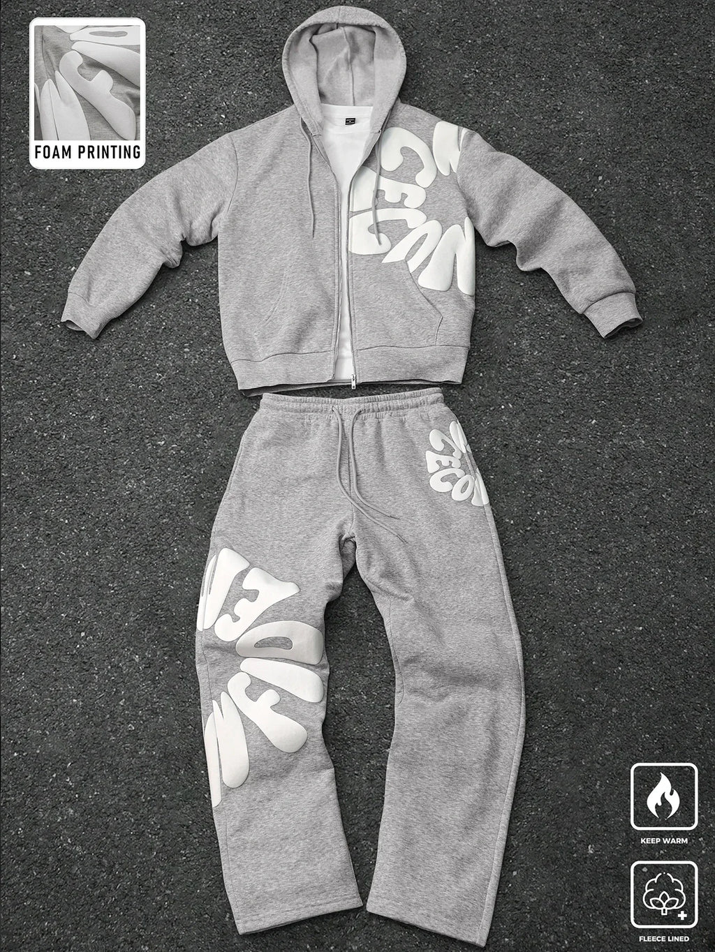 SINA Foam Print Zip Hoodie & Sweatpants Set