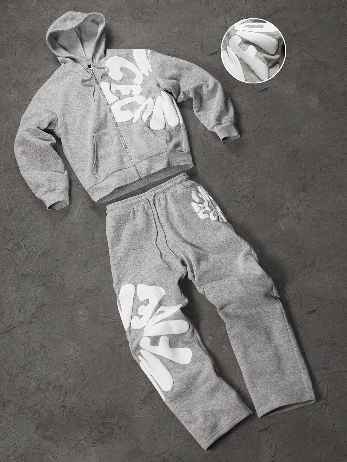 SINA Foam Print Zip Hoodie & Sweatpants Set