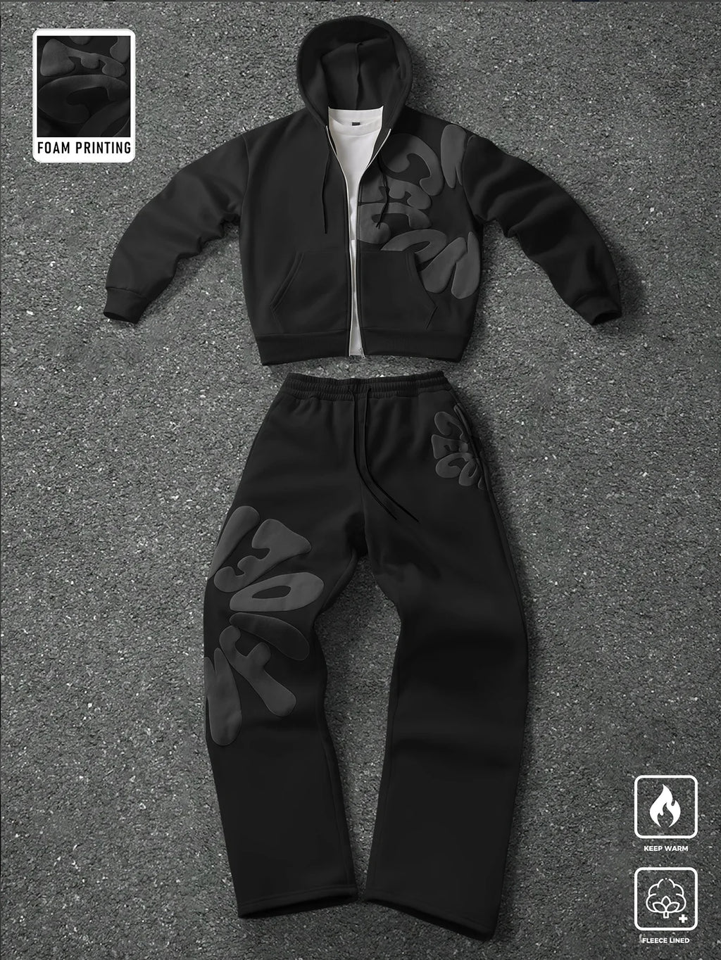 SINA Foam Print Zip Hoodie & Sweatpants Set