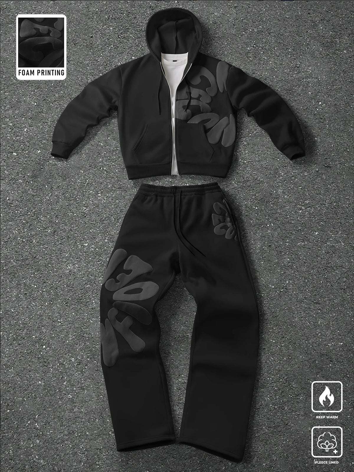 SINA Foam Print Zip Hoodie & Sweatpants Set