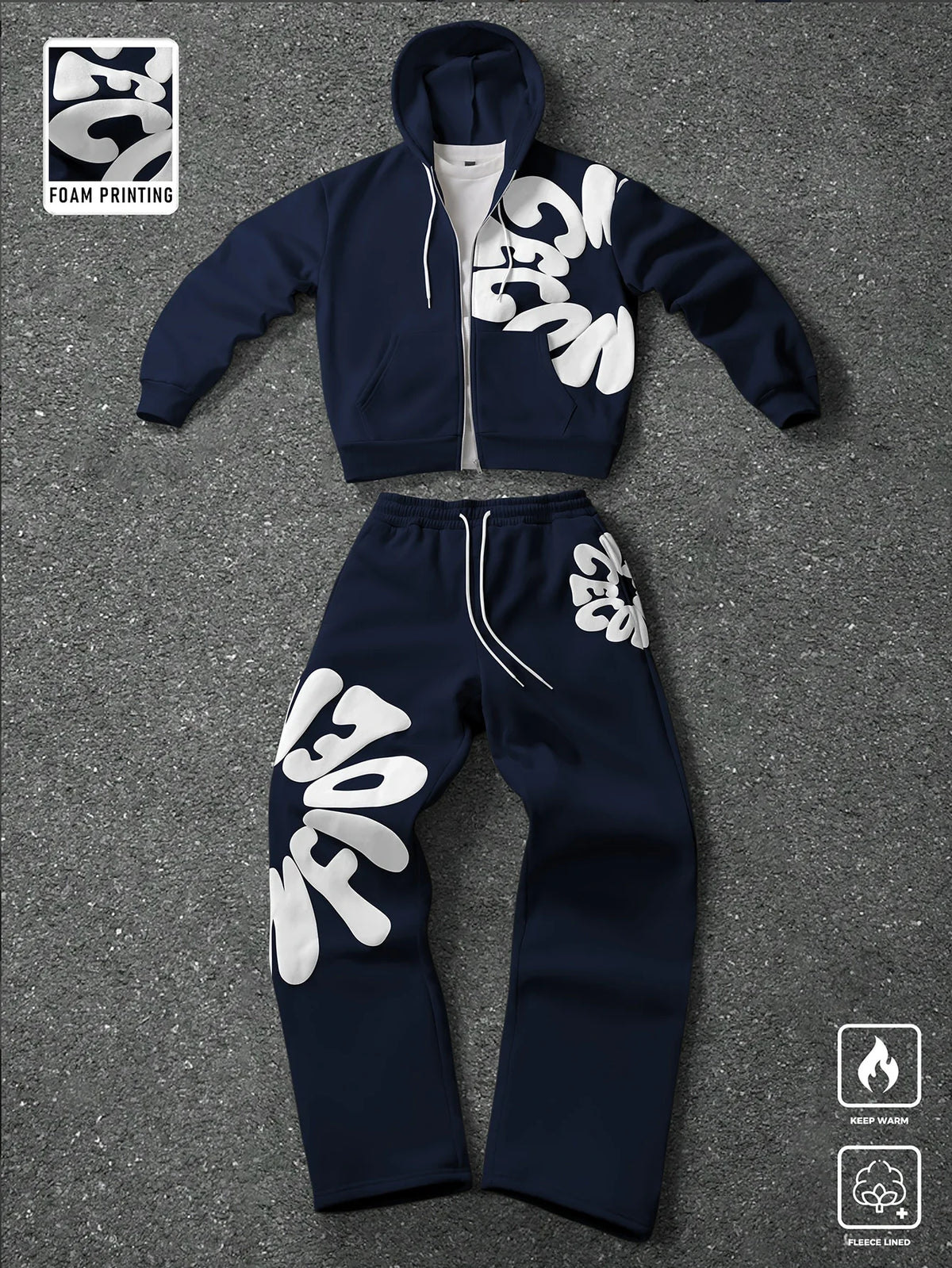 SINA Foam Print Zip Hoodie & Sweatpants Set